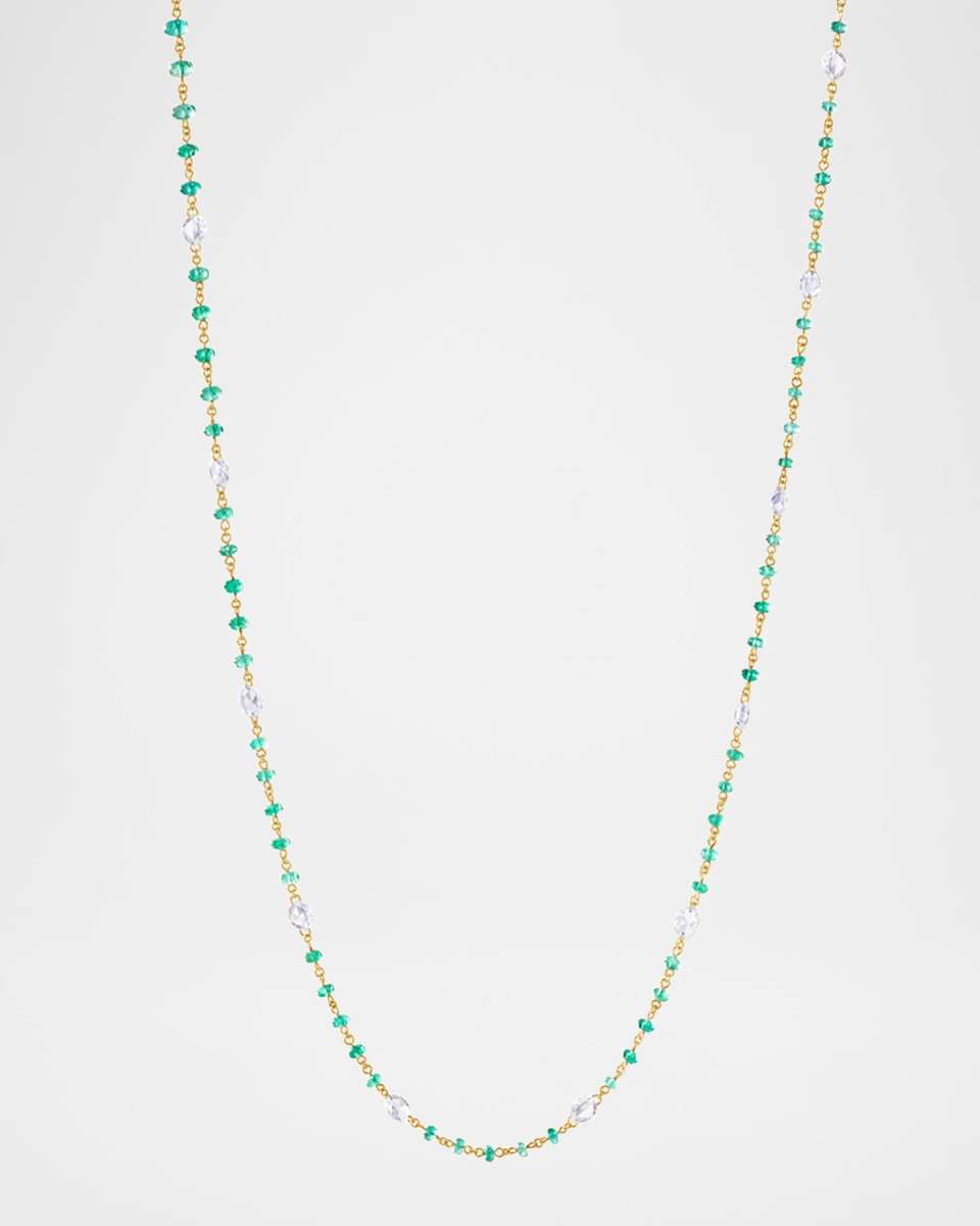 18K Yellow Gold Ethereal Diamond and Emerald Necklace, 1.90tcw